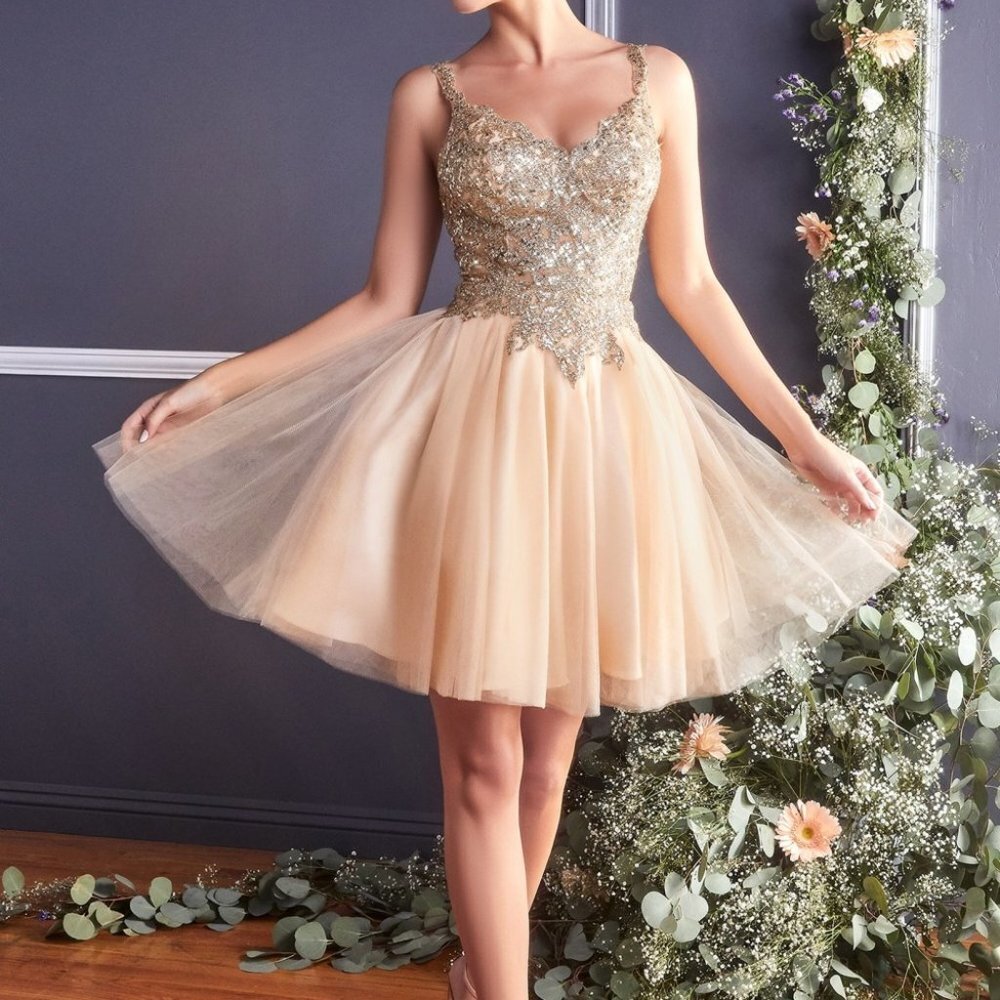 CHAMPAGNE/GOLD PARTY EVENING Sweetheart Neck A-Line Shape Prom Dress CD9239